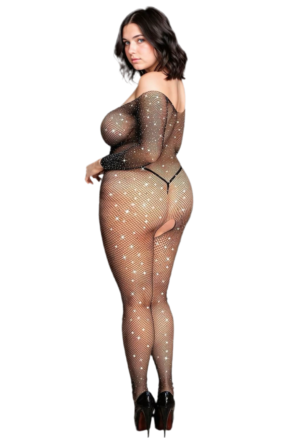 YesX YX864Q Fishnet Sparkly Bodystocking Up To 5XL