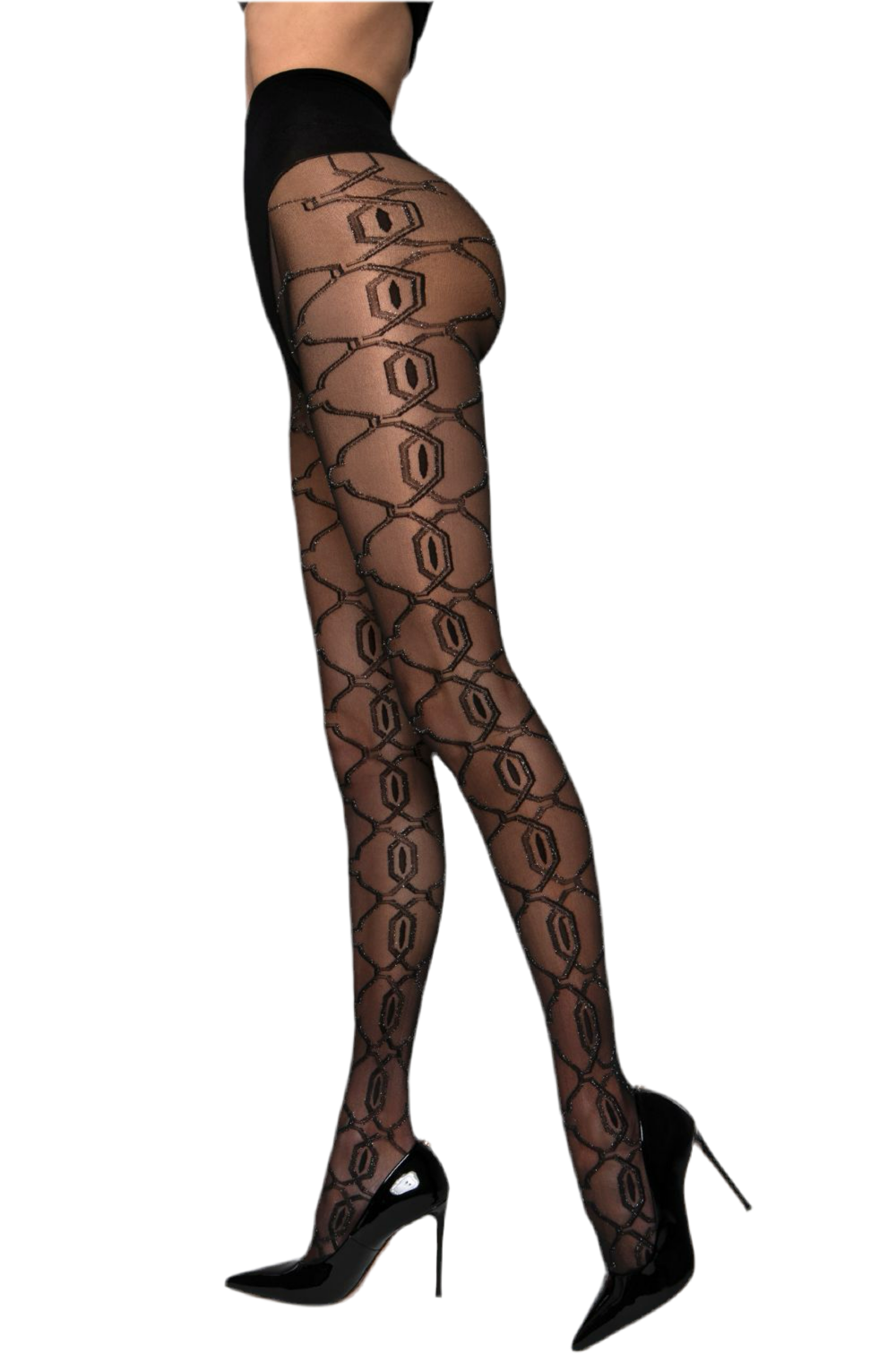 Black Secret BS140 Crotchless Tights With Lurex