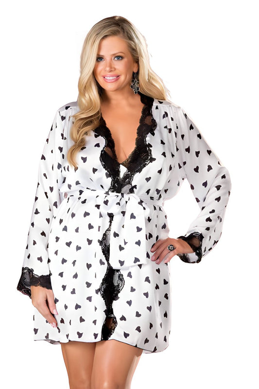 Shirley of Hollywood X25799 Heart Print & Lace Robe