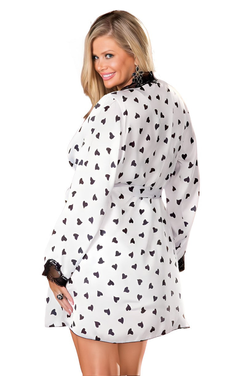 Shirley of Hollywood X25799 Heart Print & Lace Robe