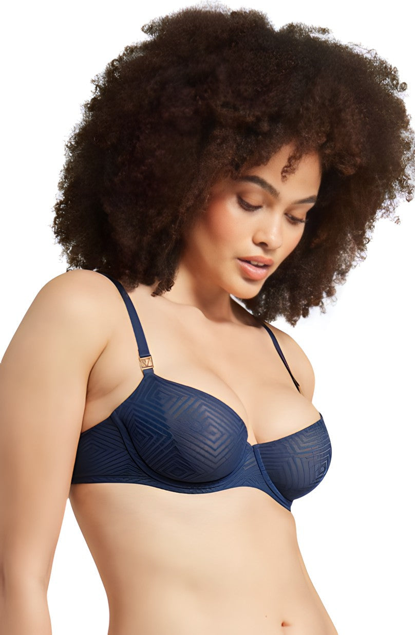 The Sheer Deco Lift Balcony Bra Navy Up to GG Cup