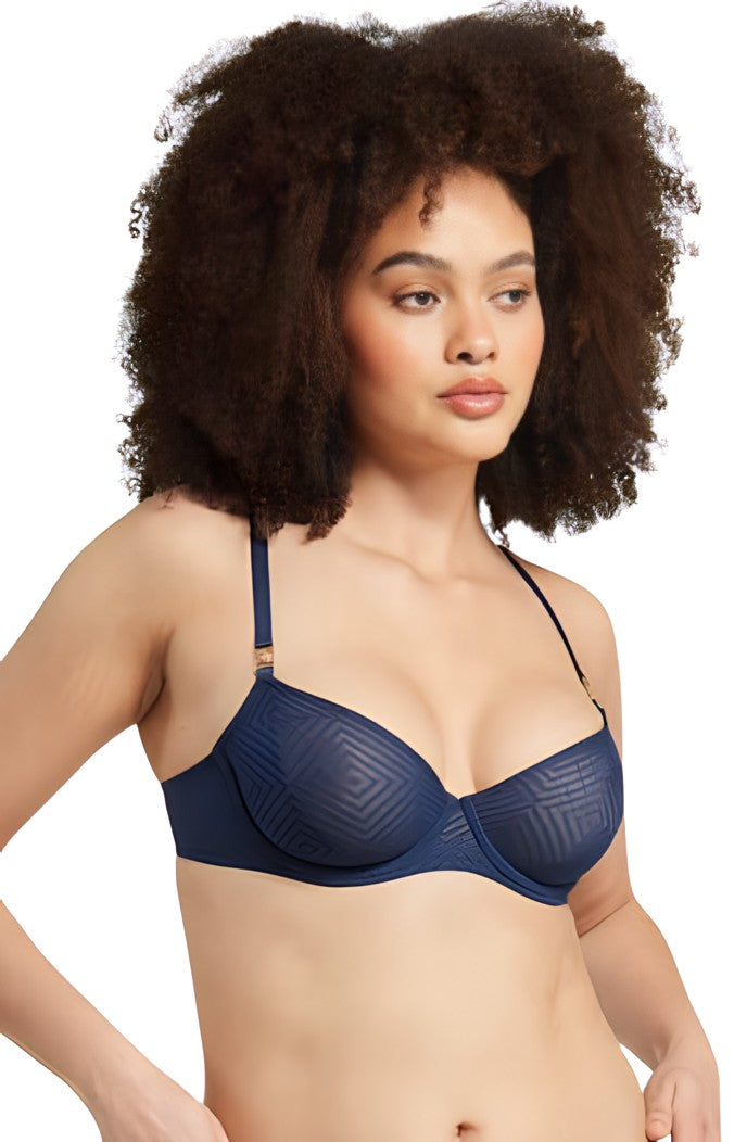 The Sheer Deco Lift Balcony Bra Navy Up to GG Cup