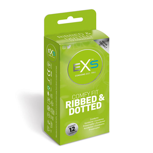 EXS Comfy Fit Ribbed and Dotted Condoms 12 Pack - APLTD