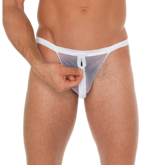 Mens White Mesh Pouch With GString - APLTD