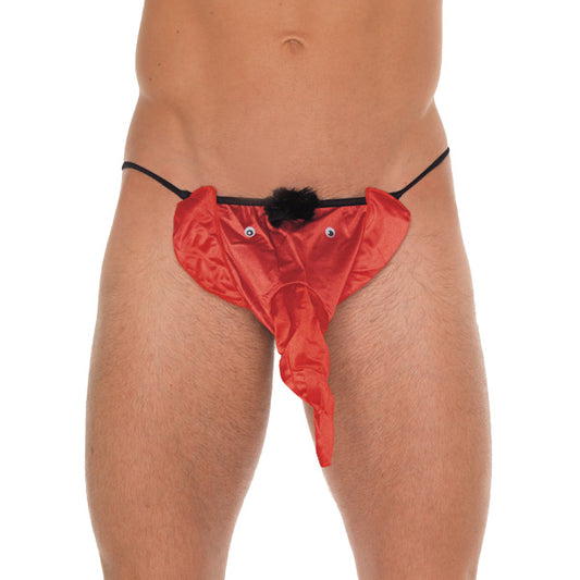 Mens Black GString With Red Elephant Animal Pouch - APLTD
