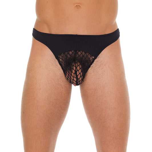 Mens Black GString With A Net Pouch - APLTD