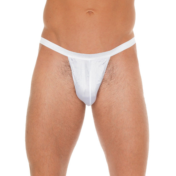 Mens White GString With Small White Pouch - APLTD