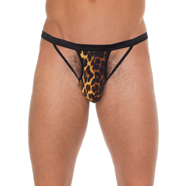 Mens Black GString With Black Straps To Animal Print Pouch - APLTD