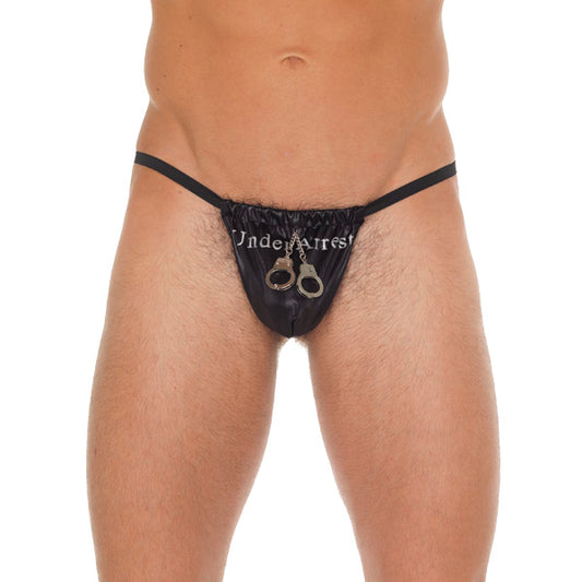 Mens Black GString With Handcuff Pouch - APLTD