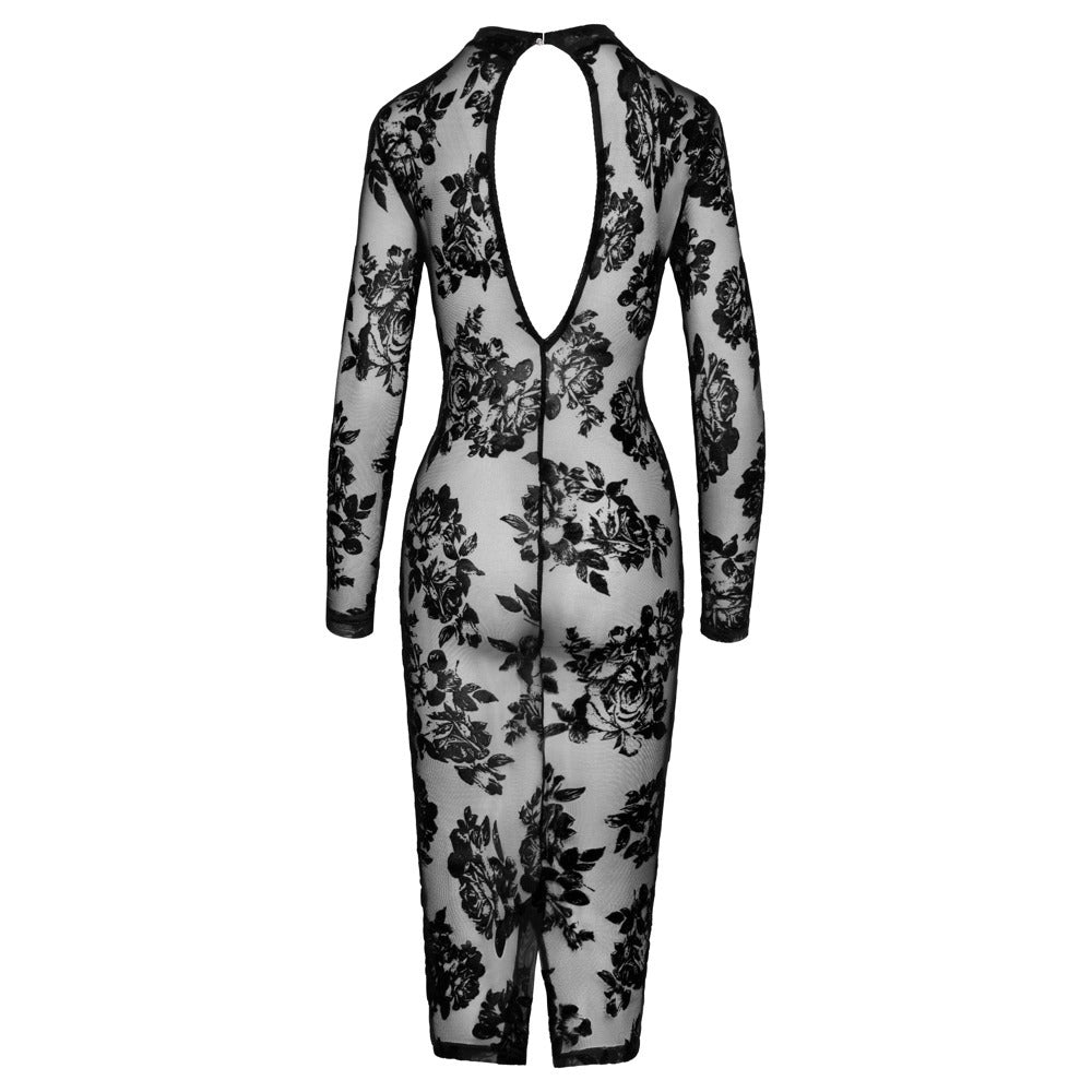 Noir Tight Fitting Floral Transparent Dress - APLTD