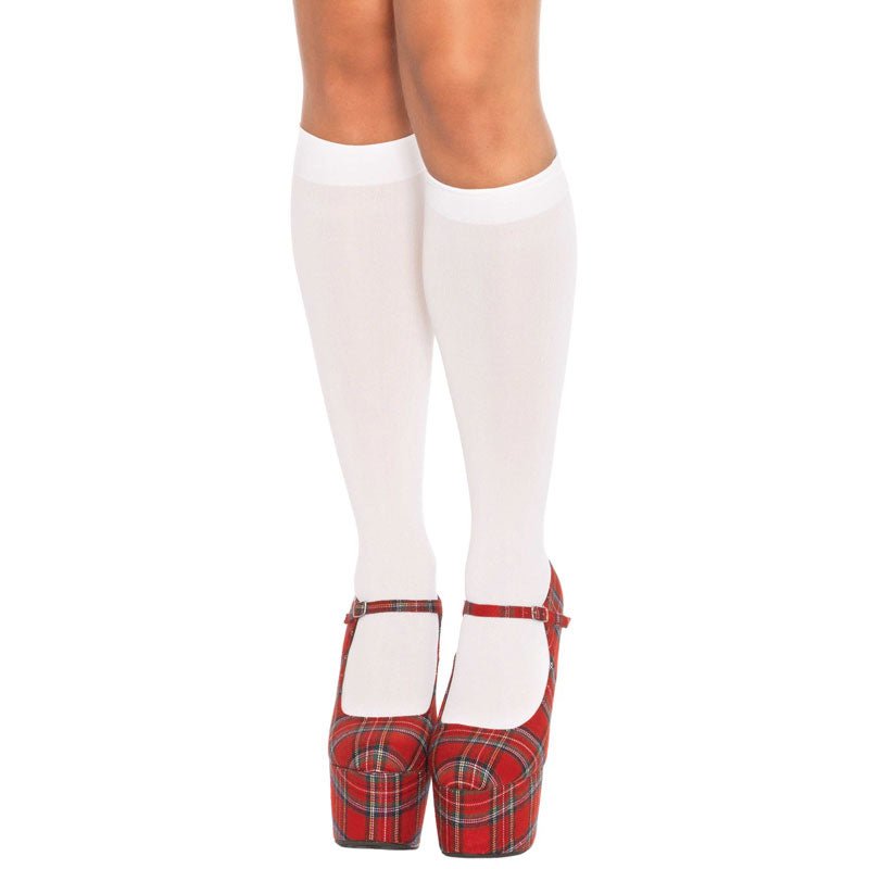 Leg Avenue Nylon Knee Highs White UK 8 to 14 - APLTD