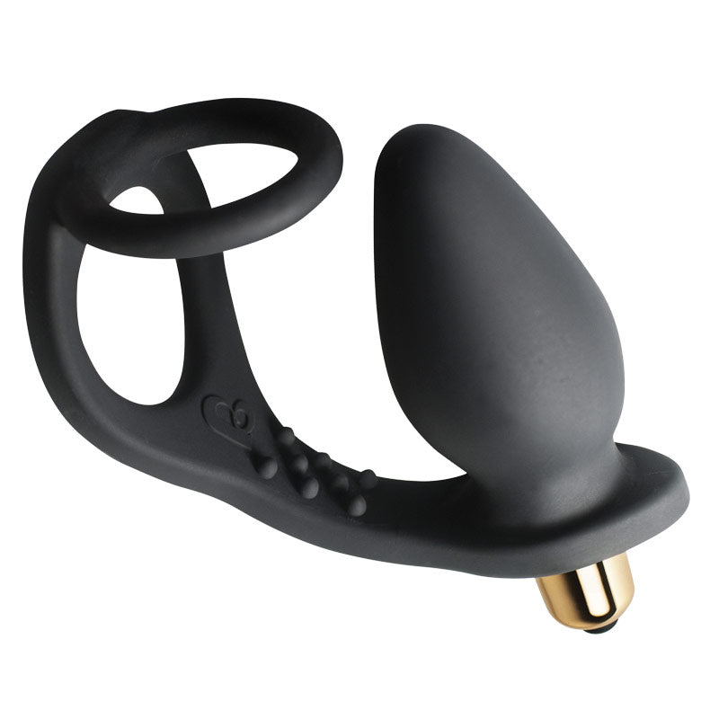 Rocks Off 7 Speed ROZen Cockring And Anal Plug Black - APLTD