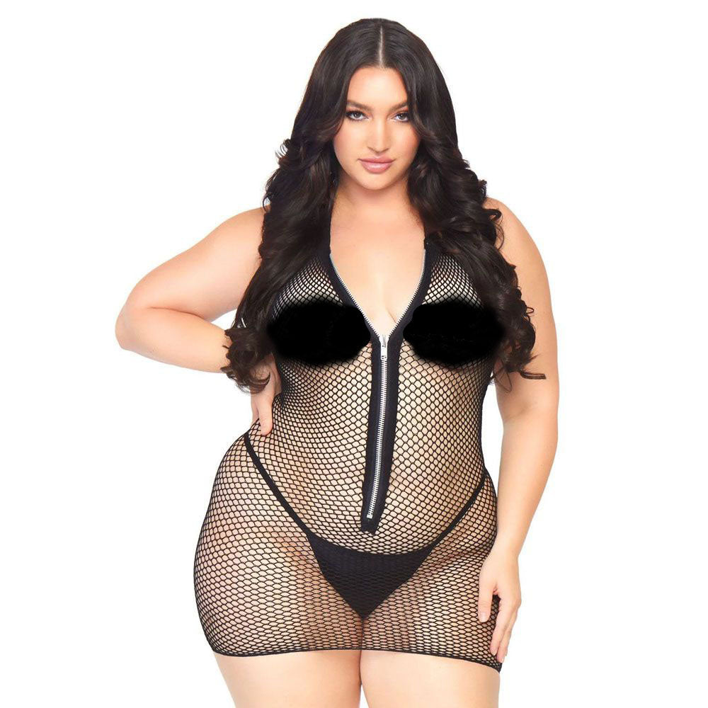 Leg Avenue Fishnet Zip Up Dress Plus Size UK 18 to 22 - APLTD