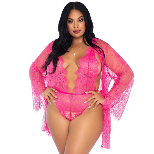 Leg Avenue Floral Lace Teddy and Robe Set - APLTD