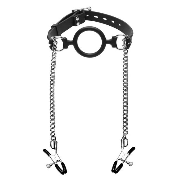 Mutiny Silicone O Ring Gag Plus Nipple Clamps - Adults Play