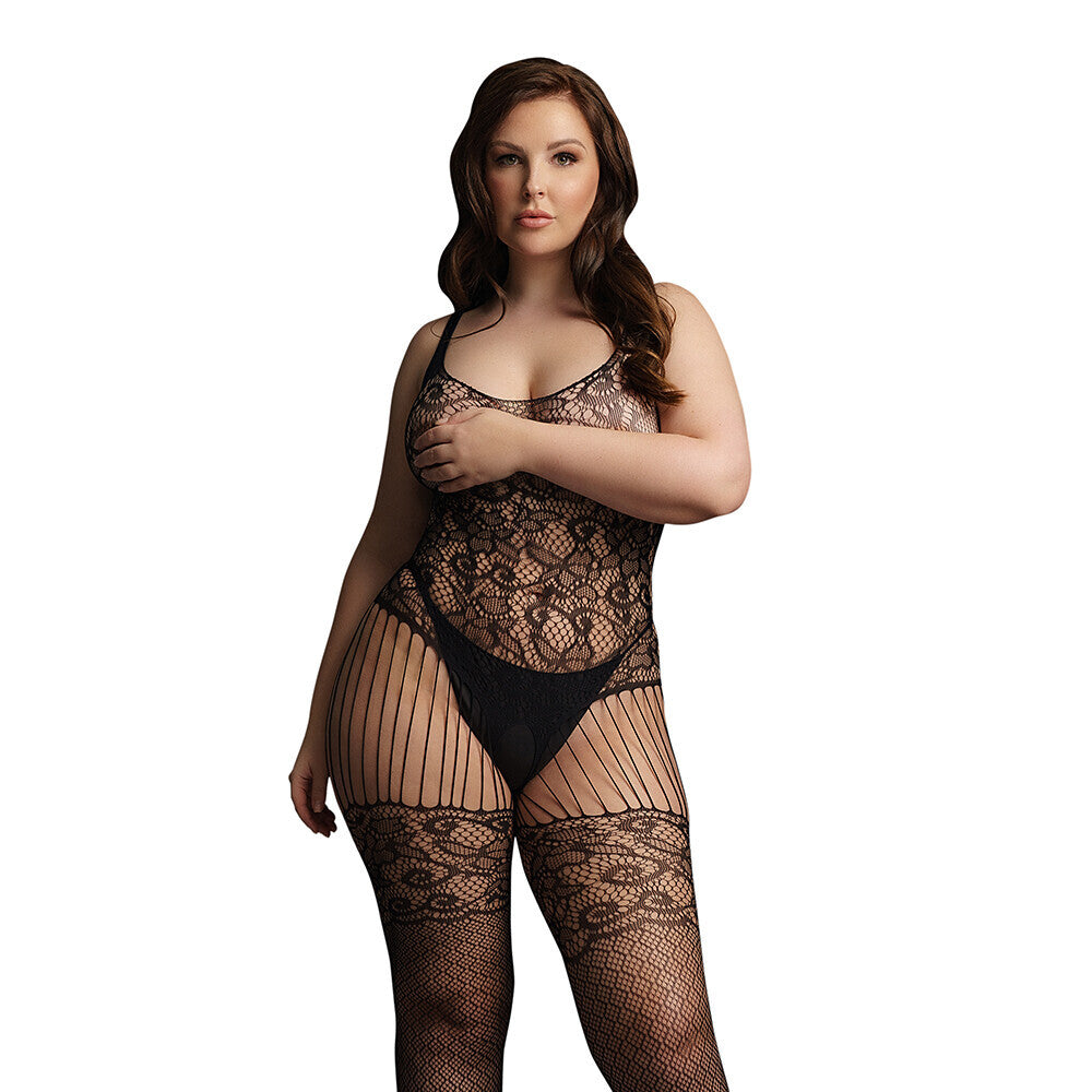 Le Desir Black Lace and Fishnet Bodystocking UK 14 to 20 - APLTD