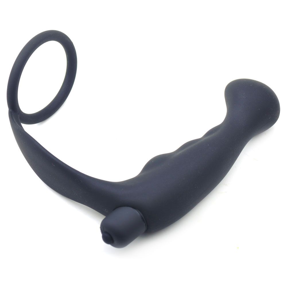 Black Silicone Anal Plug Vibrator with Cock Ring - APLTD