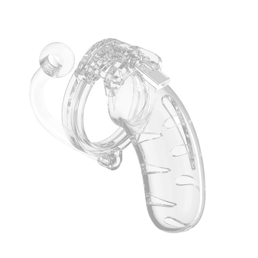 Man Cage 11  Male 4.5 Inch Clear Chastity Cage With Anal Plug - APLTD