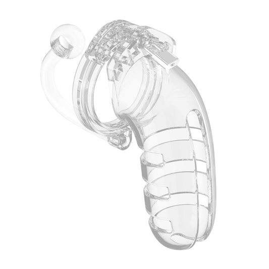 Man Cage 12  Male 5.5 Inch Clear Chastity Cage With Anal Plug - APLTD