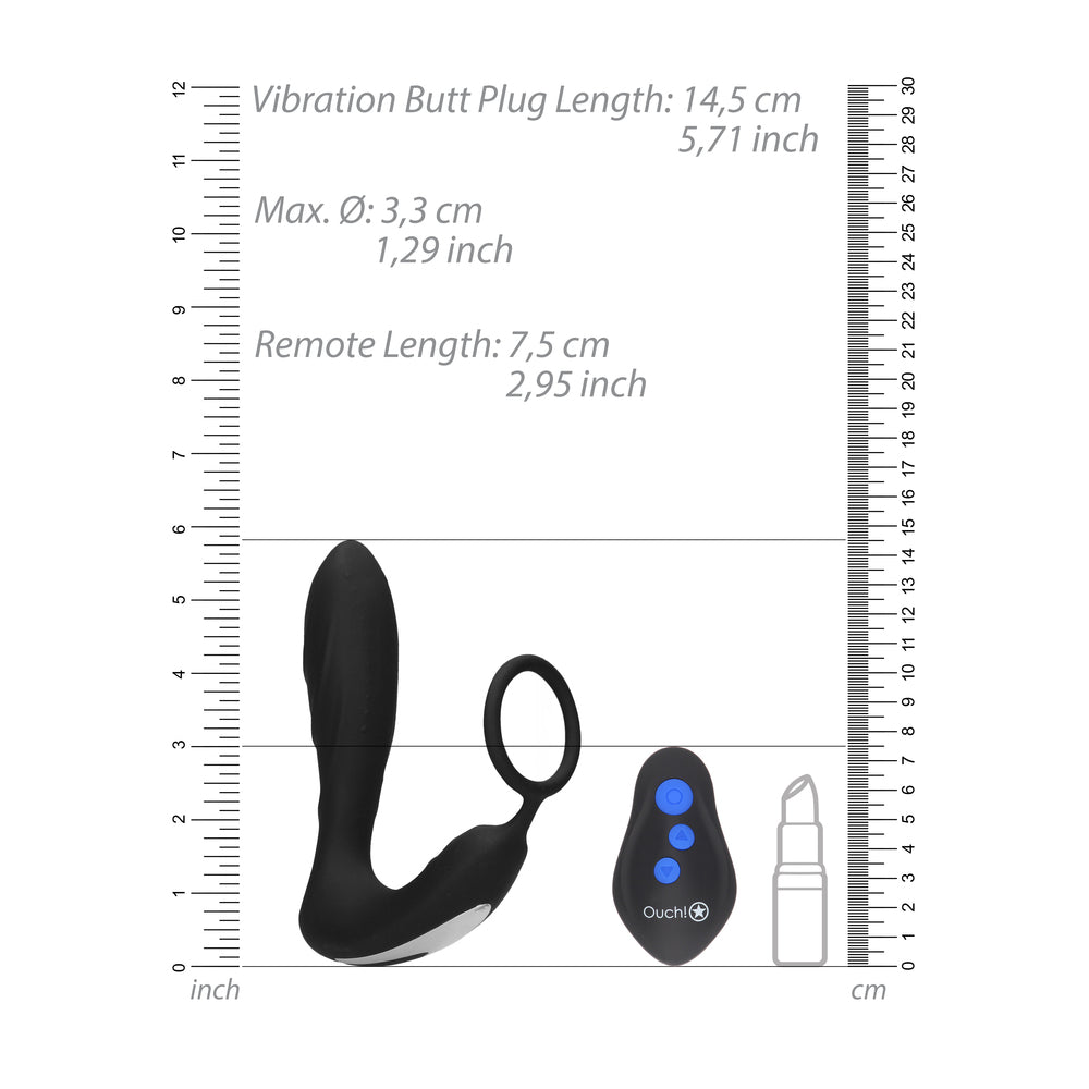 Ouch E Stimulation And Vibration Butt Plug And Cock Ring - APLTD