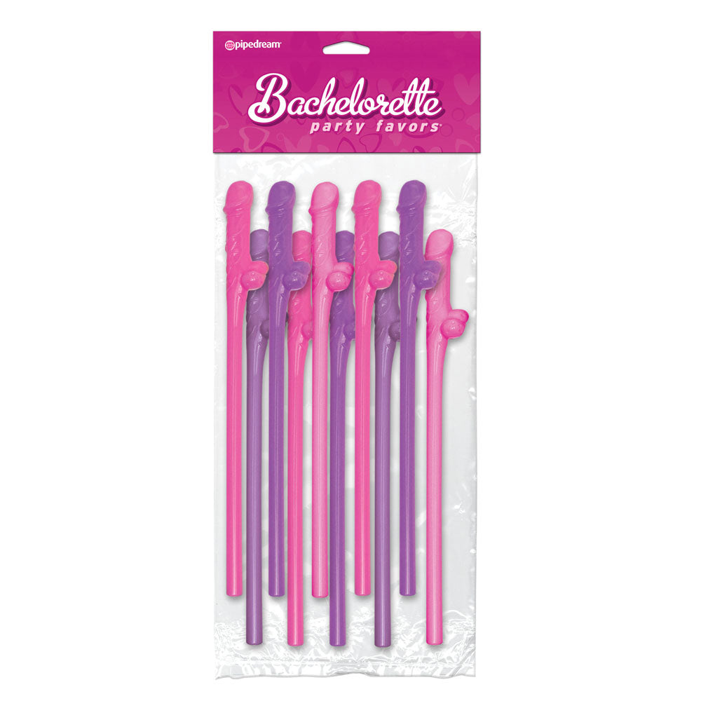 Bachelorette Party Favors 10 Pecker Straws Pink And Purple - APLTD