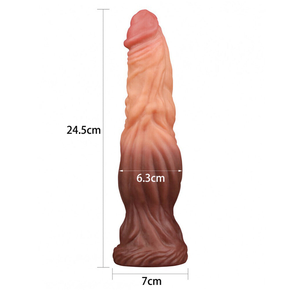 Lovetoy 9.5 Inch Dual Layered Silicone Cock Flesh Brown - APLTD