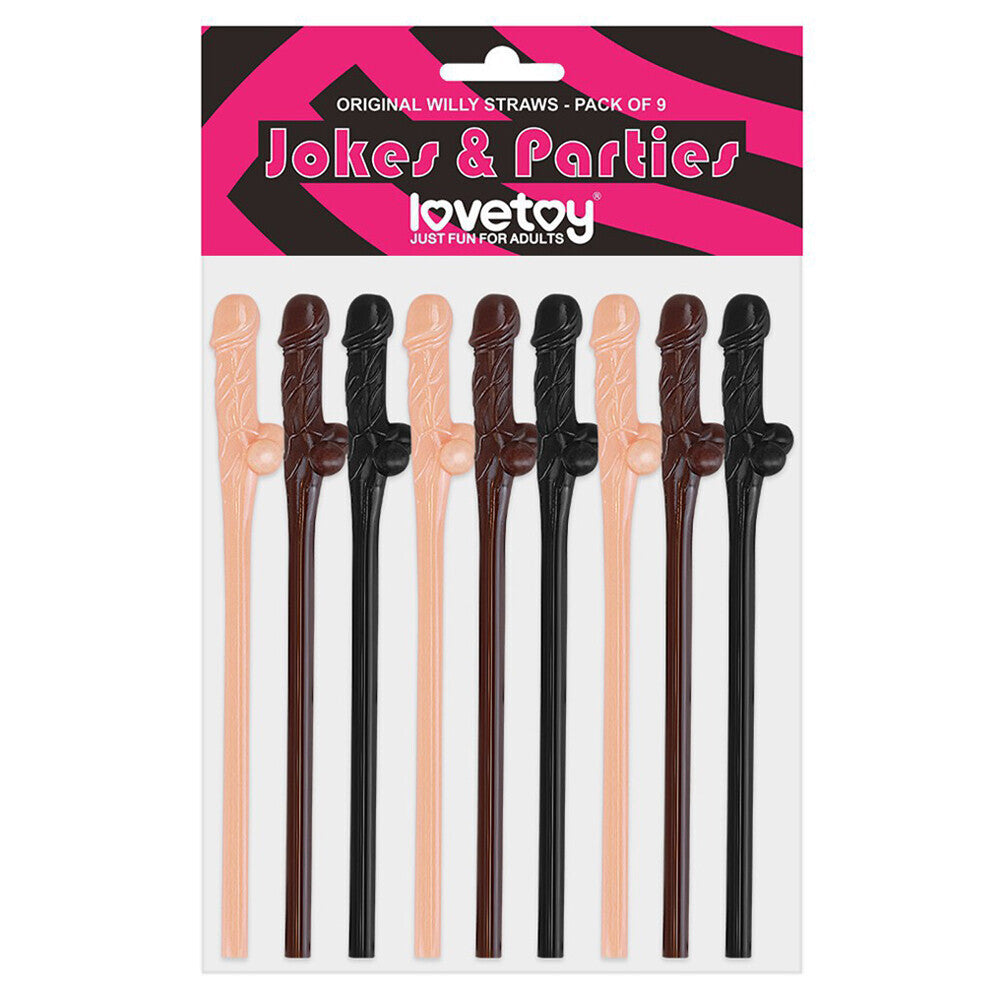 Lovetoy Pack Of 9 Willy Straws Black Brown And Pink - APLTD