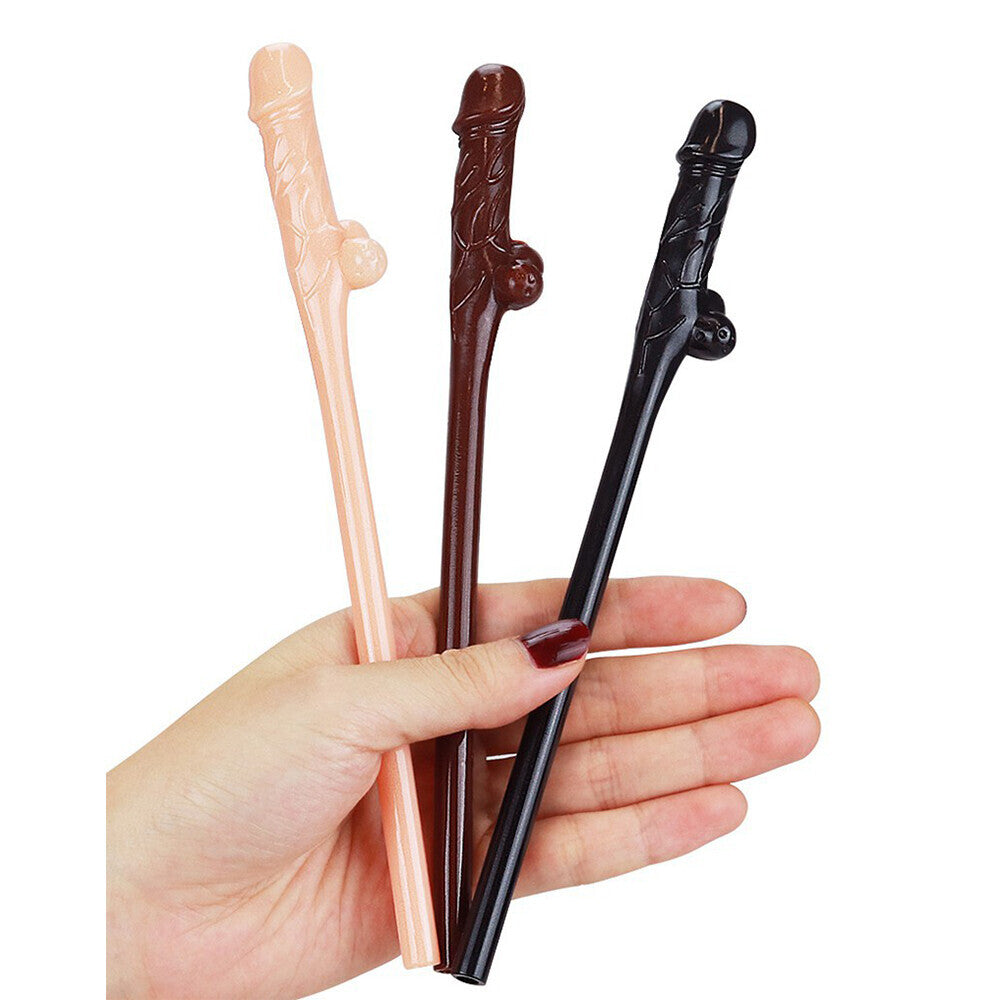 Lovetoy Pack Of 9 Willy Straws Black Brown And Pink - APLTD
