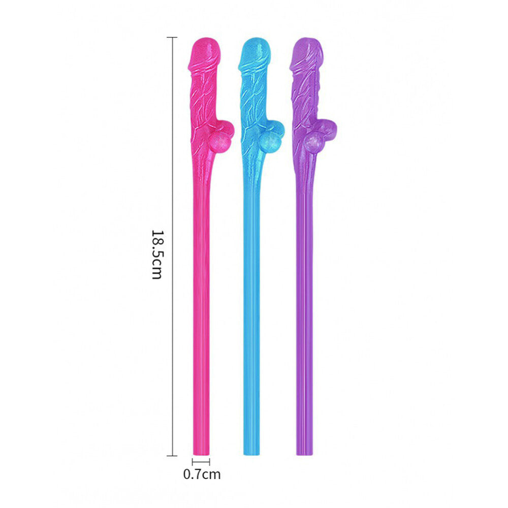 Lovetoy Pack Of 9 Willy Straws Blue Pink And Purple - APLTD
