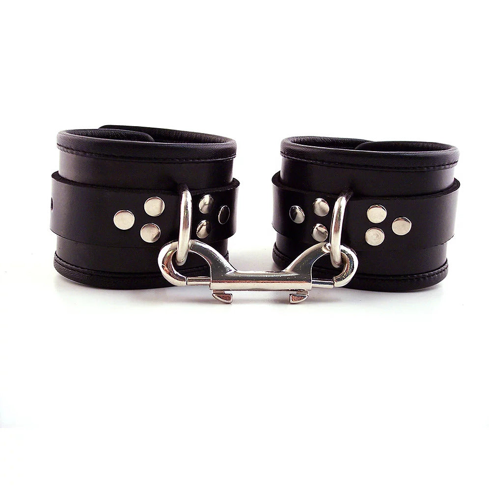 Rouge Garments Black Leather Ankle Cuffs With Piping - APLTD