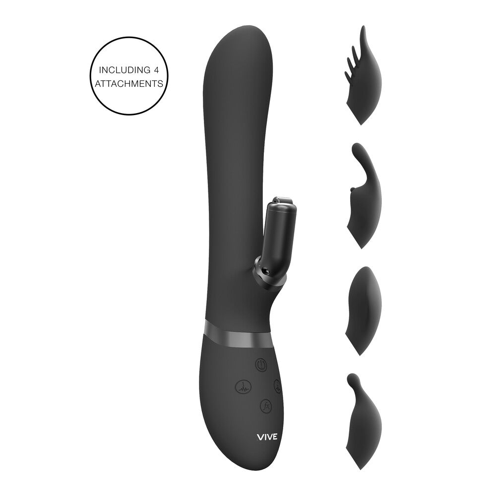 Vive Chou Double Action Interchangeable Rabbit Vibrator Black - APLTD