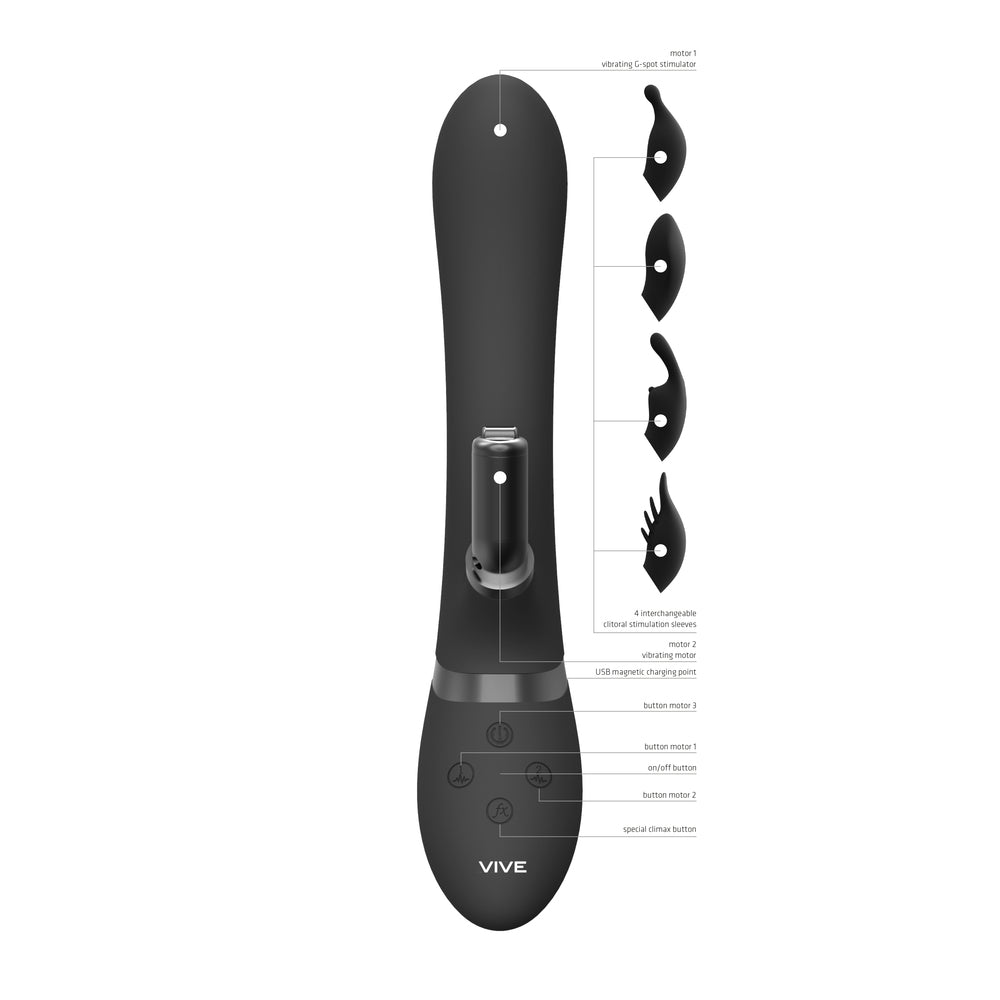 Vive Chou Double Action Interchangeable Rabbit Vibrator Black - APLTD