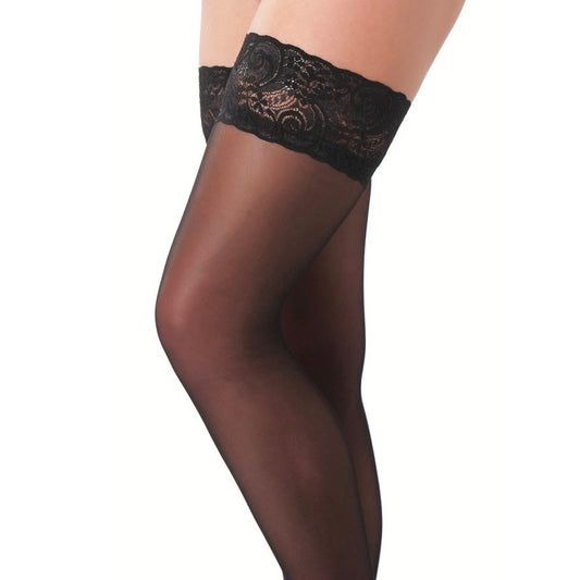 Black HoldUp Stockings With Floral Lace Top - APLTD