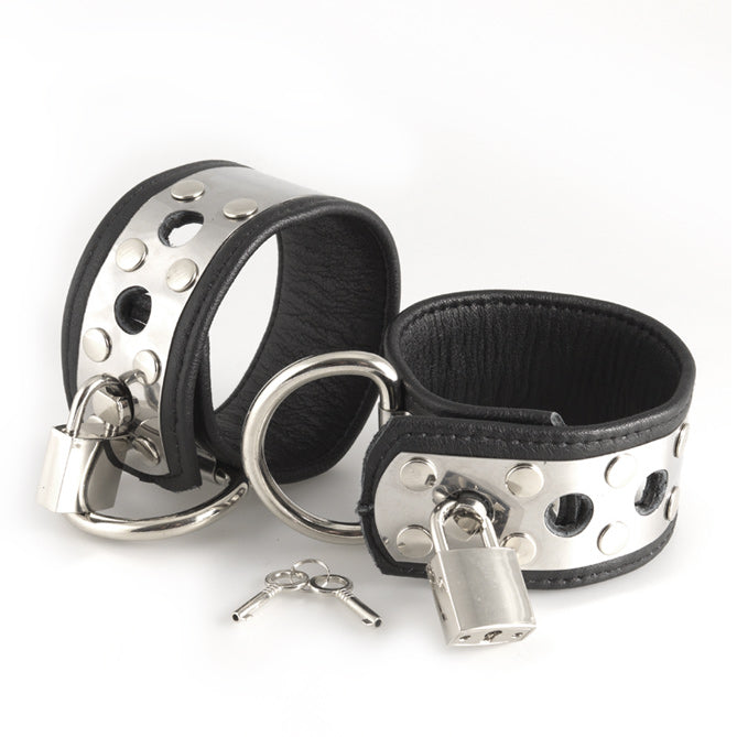 Leather Wrist Cuffs With Metal And Padlocks - APLTD